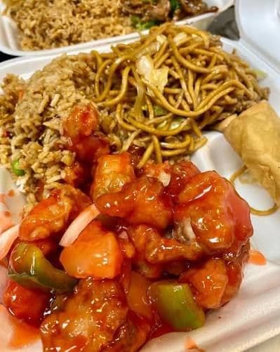 701. Chicken Chow Mein, Sweet & Sour Boneless Pork and Pork Fried Rice