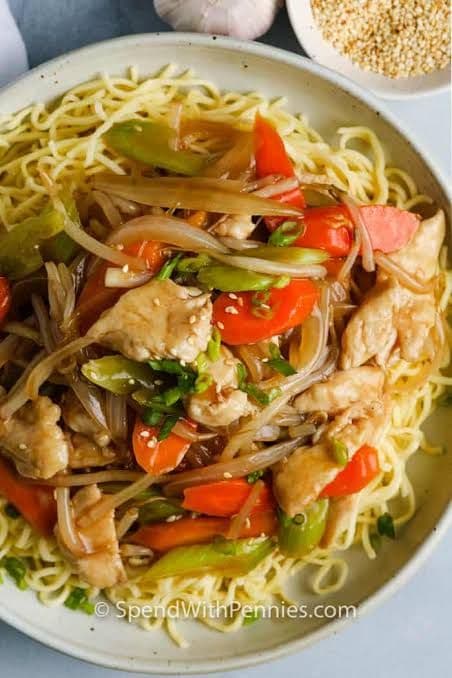 704. Chicken Chow Mein, Sweet & Sour Boneless Pork and Chicken Chop Suey
