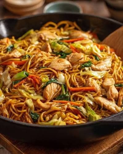 703. Chicken Chow Mein, Deep Fried Prawns and 2 Egg Rolls